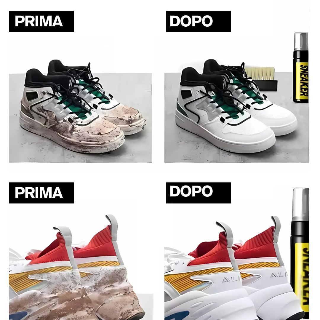 Kit pulizia scarpe - Mousse + 2 spazzole + panno in microfibra